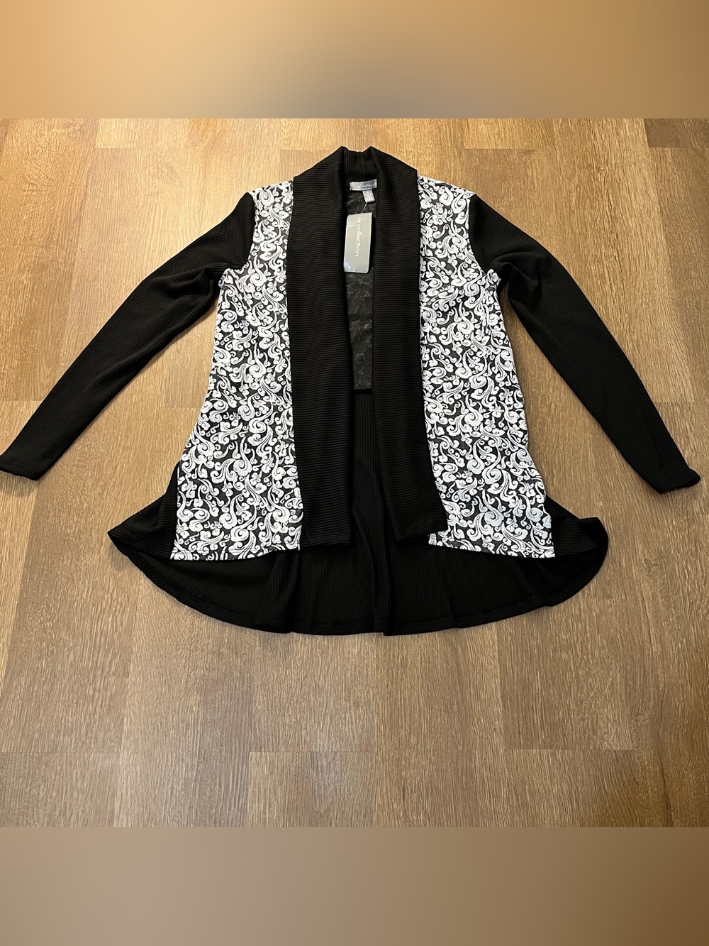 NWT NY Collection Open-Front Ribbed Knit Paisley Cardigan (S)